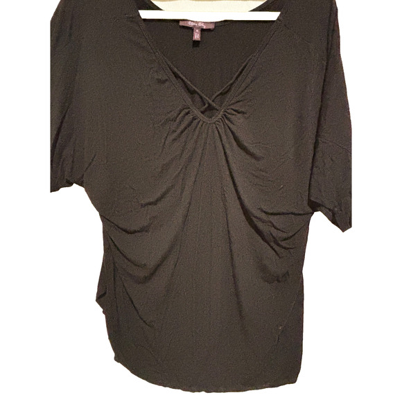 Olivia SKy Black 1X Plus V neck ruched Top Rayon Spandex Capsule Career Grunge - Picture 2 of 8